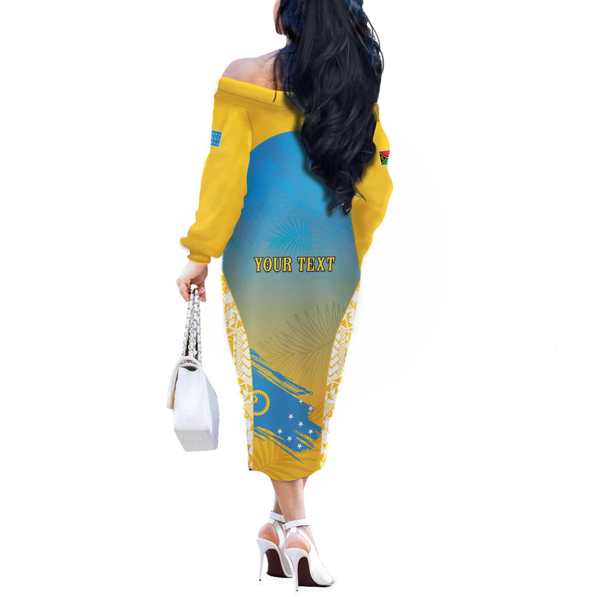 Personalised Vanuatu Sanma Day Off The Shoulder Long Sleeve Dress Special Style LT05 - Polynesian Pride