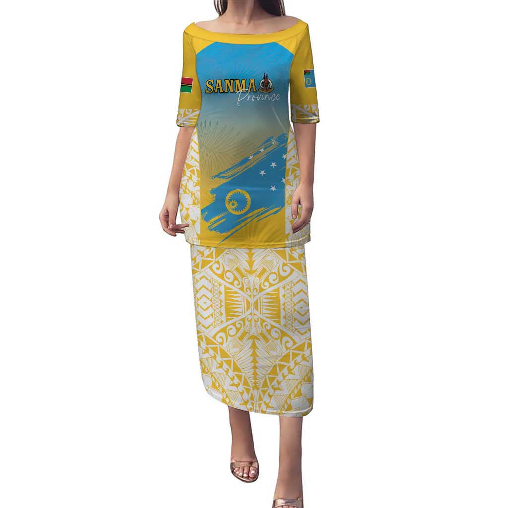 Personalised Vanuatu Sanma Day Puletasi Special Style LT05 Long Dress Yellow - Polynesian Pride
