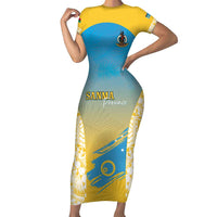 Personalised Vanuatu Sanma Day Short Sleeve Bodycon Dress Special Style LT05 Long Dress Yellow - Polynesian Pride