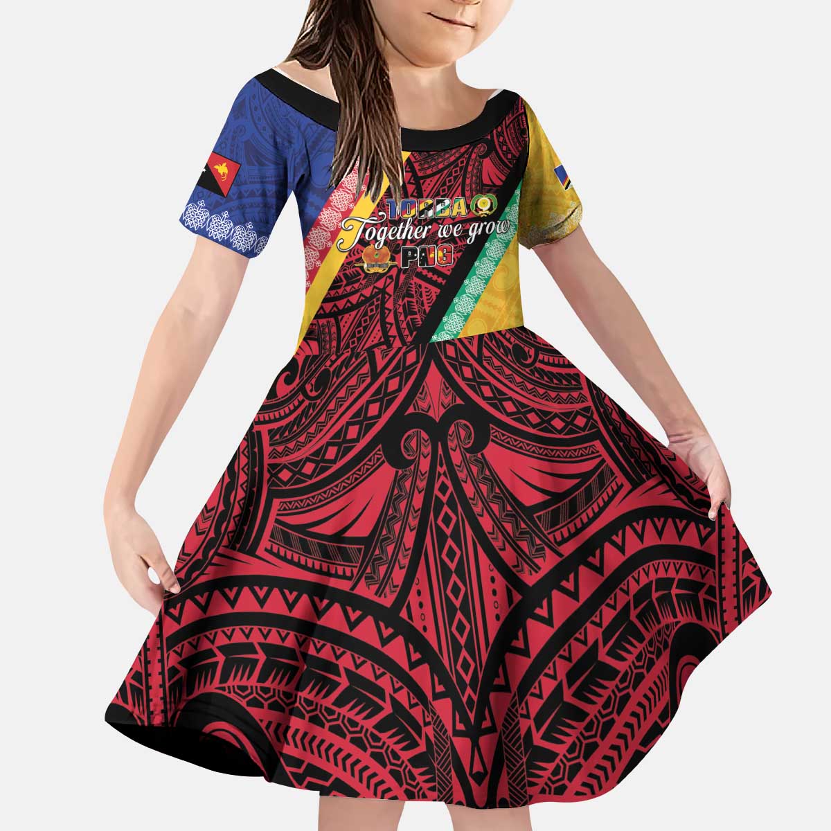 Love Torba PNG Day Kid Short Sleeve Dress Together We Grow LT05 KID Colorful - Polynesian Pride