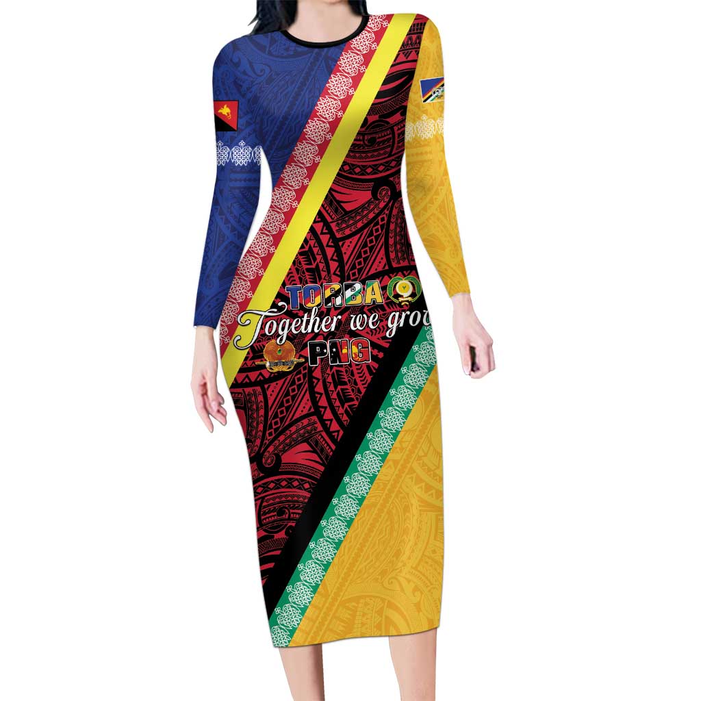 Love Torba PNG Day Long Sleeve Bodycon Dress Together We Grow LT05 Long Dress Colorful - Polynesian Pride