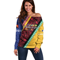 Love Torba PNG Day Off Shoulder Sweater Together We Grow LT05 Women Colorful - Polynesian Pride