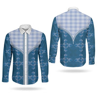 Blue Hawaii Paniolo Quilt Motif Couples Matching Off Shoulder Maxi Dress and Long Sleeve Button Shirt LT05 - Polynesian Pride