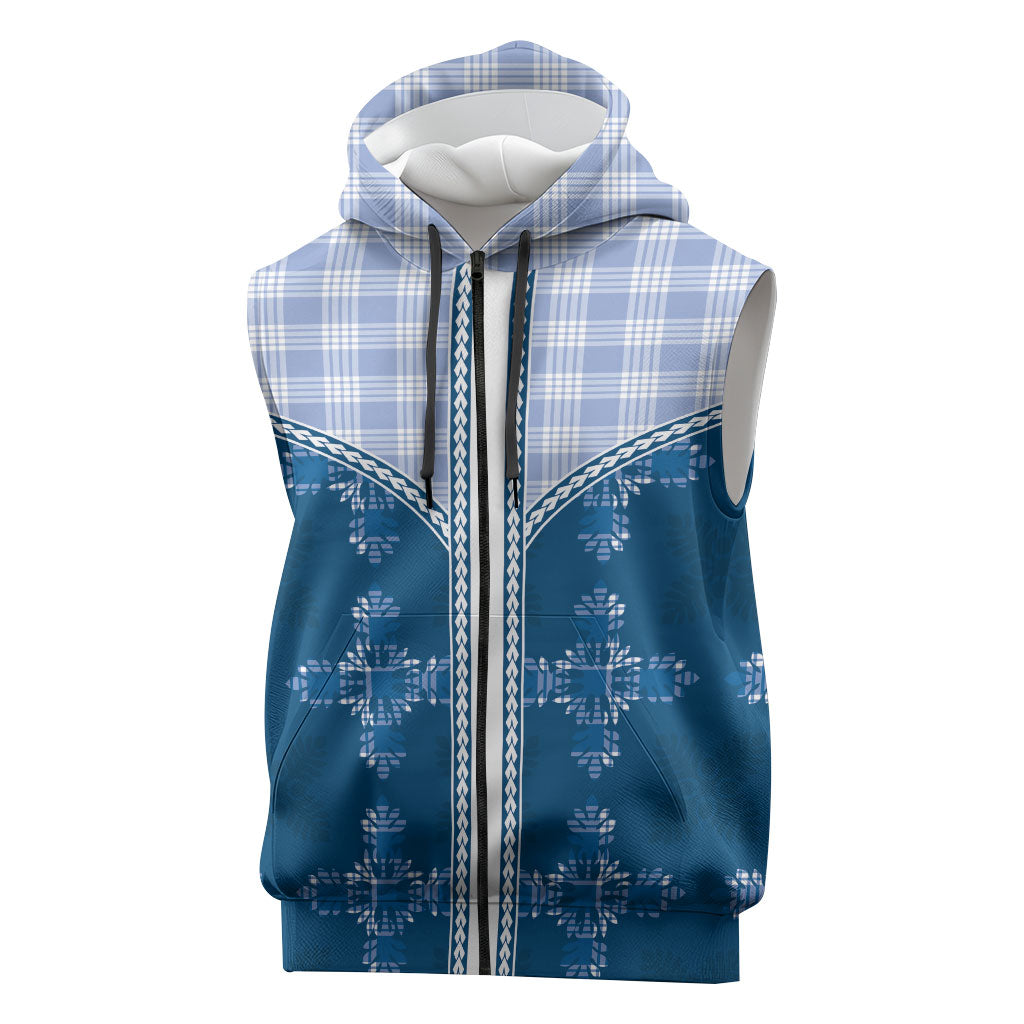 Blue Hawaii Paniolo Quilt Motif Sleeveless Zip Hoodie LT05 Blue - Polynesian Pride