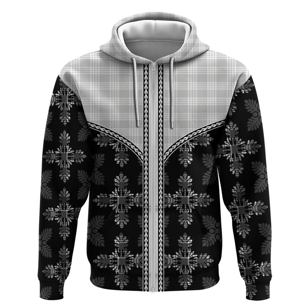 Black Hawaii Paniolo Quilt Motif Zip Hoodie LT05 Zip Hoodie Black - Polynesian Pride