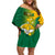 Papua New Guinea Enga Province Off Shoulder Short Dress Mix Coat Of Arms Polynesian Pattern LT05 Women Green - Polynesian Pride