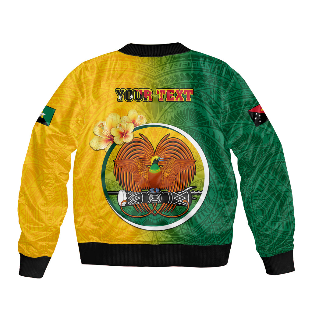 Personalized Papua New Guinea Enga Province Sleeve Zip Bomber Jacket Mix Coat Of Arms Polynesian Pattern LT05 - Polynesian Pride