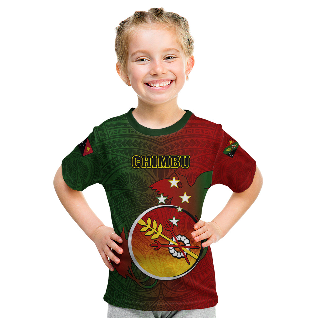 Personalized Papua New Guinea Chimbu Province Kid T Shirt Mix Coat Of Arms Polynesian Pattern LT05 Red - Polynesian Pride