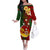 Personalized Papua New Guinea Chimbu Province Off The Shoulder Long Sleeve Dress Mix Coat Of Arms Polynesian Pattern LT05 Women Red - Polynesian Pride