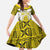 Personalised Niue The Rock Of Polynesia Family Matching Off The Shoulder Long Sleeve Dress and Hawaiian Shirt Peniamina Gospel Day Yellow Version