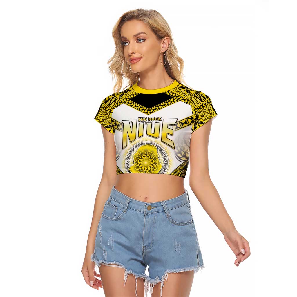 Personalised Niue The Rock Of Polynesia Raglan Cropped T Shirt Peniamina Gospel Day Yellow Version