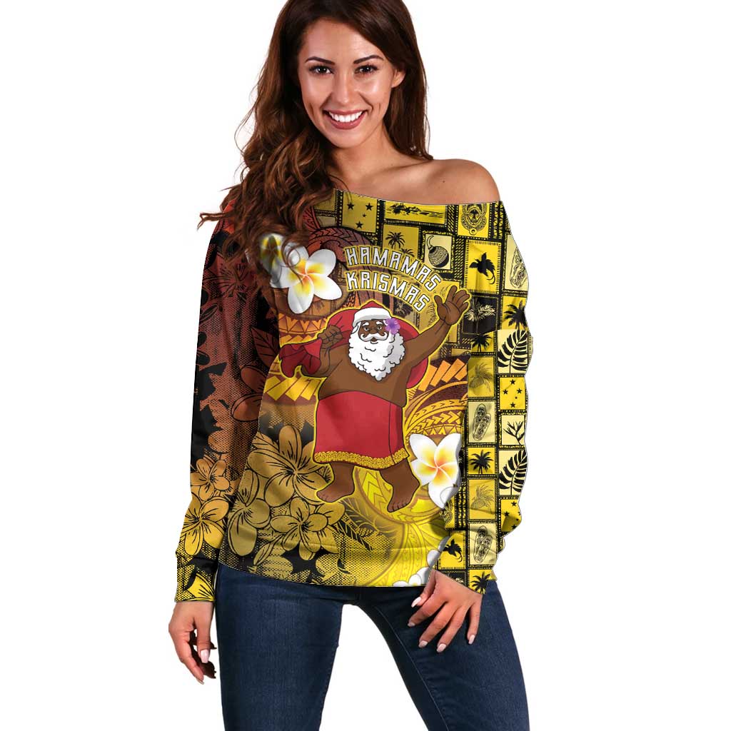Papua New Guinea Retro Christmas Off Shoulder Sweater Hamamas Krismas LT05 Women Colorful - Polynesian Pride