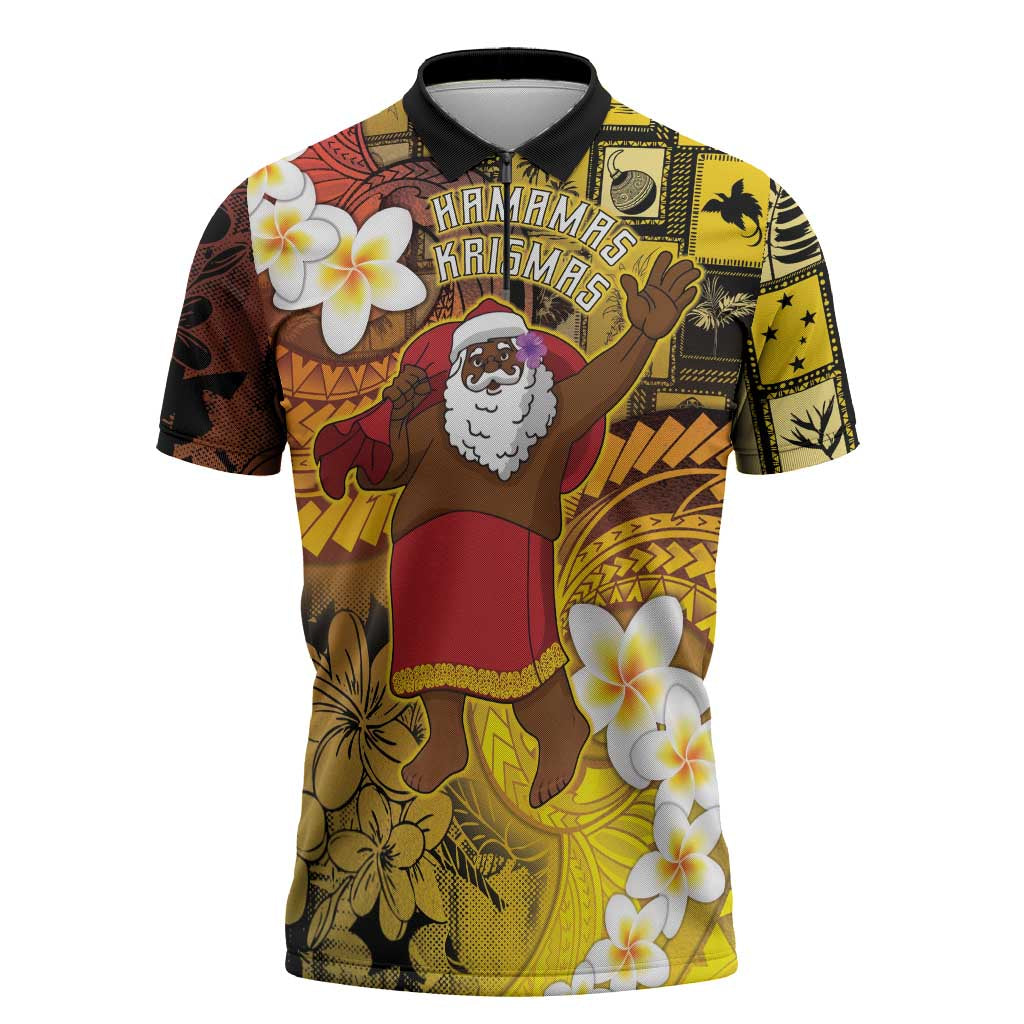 Papua New Guinea Retro Christmas Zipper Polo Shirt Hamamas Krismas LT05 Colorful - Polynesian Pride