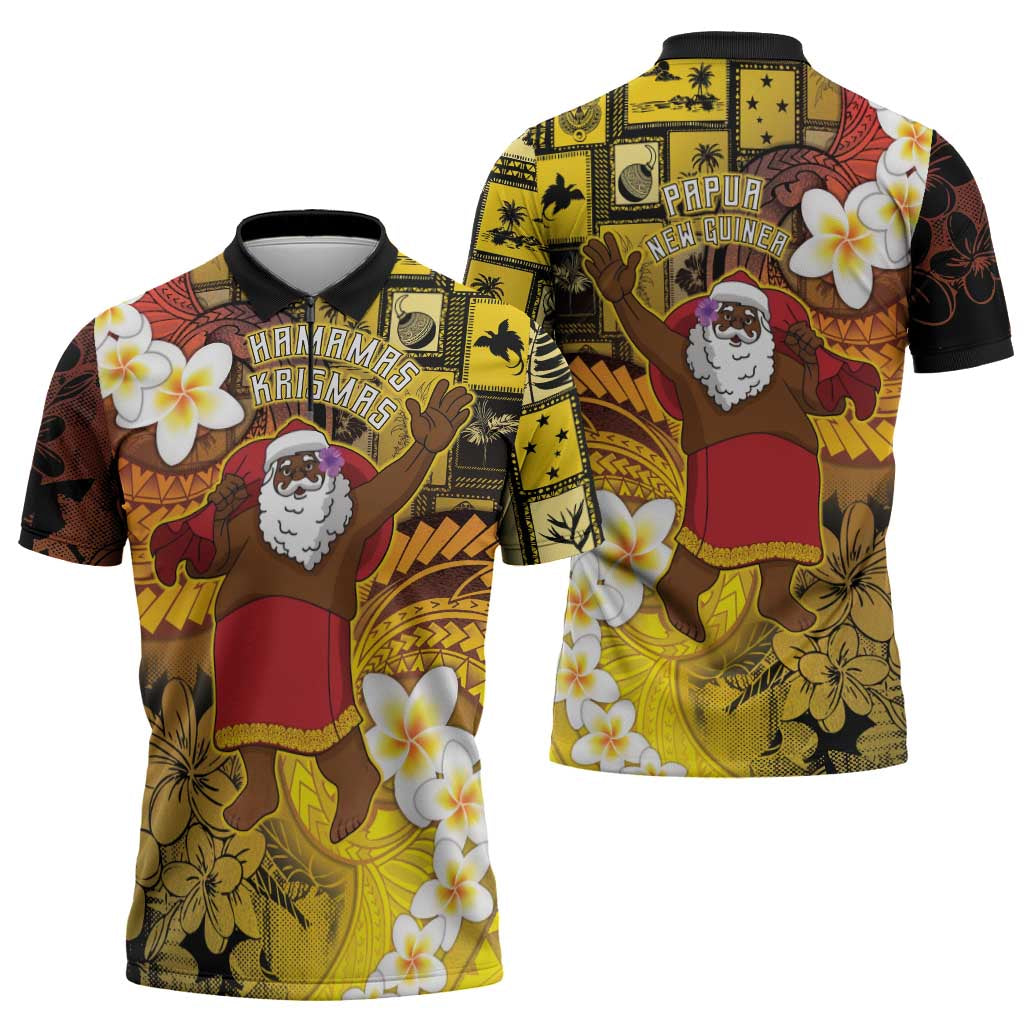 Papua New Guinea Retro Christmas Zipper Polo Shirt Hamamas Krismas LT05 - Polynesian Pride