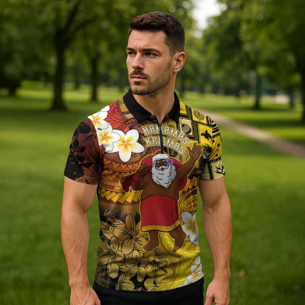 Papua New Guinea Retro Christmas Zipper Polo Shirt Hamamas Krismas LT05 - Polynesian Pride