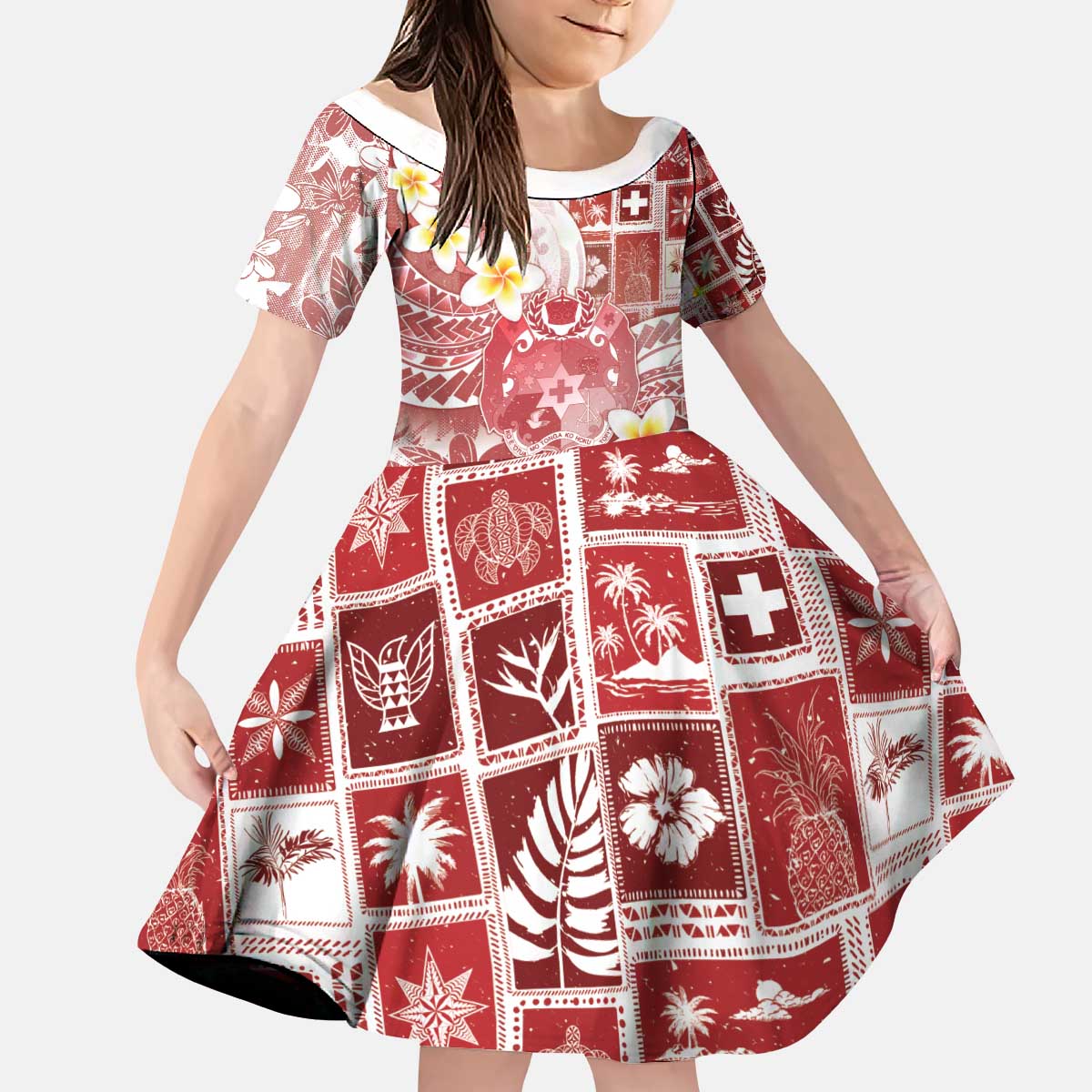 Tonga Christmas Kid Short Sleeve Dress Kilisimasi Fiefia Retro Style Red LT05 KID Red - Polynesian Pride