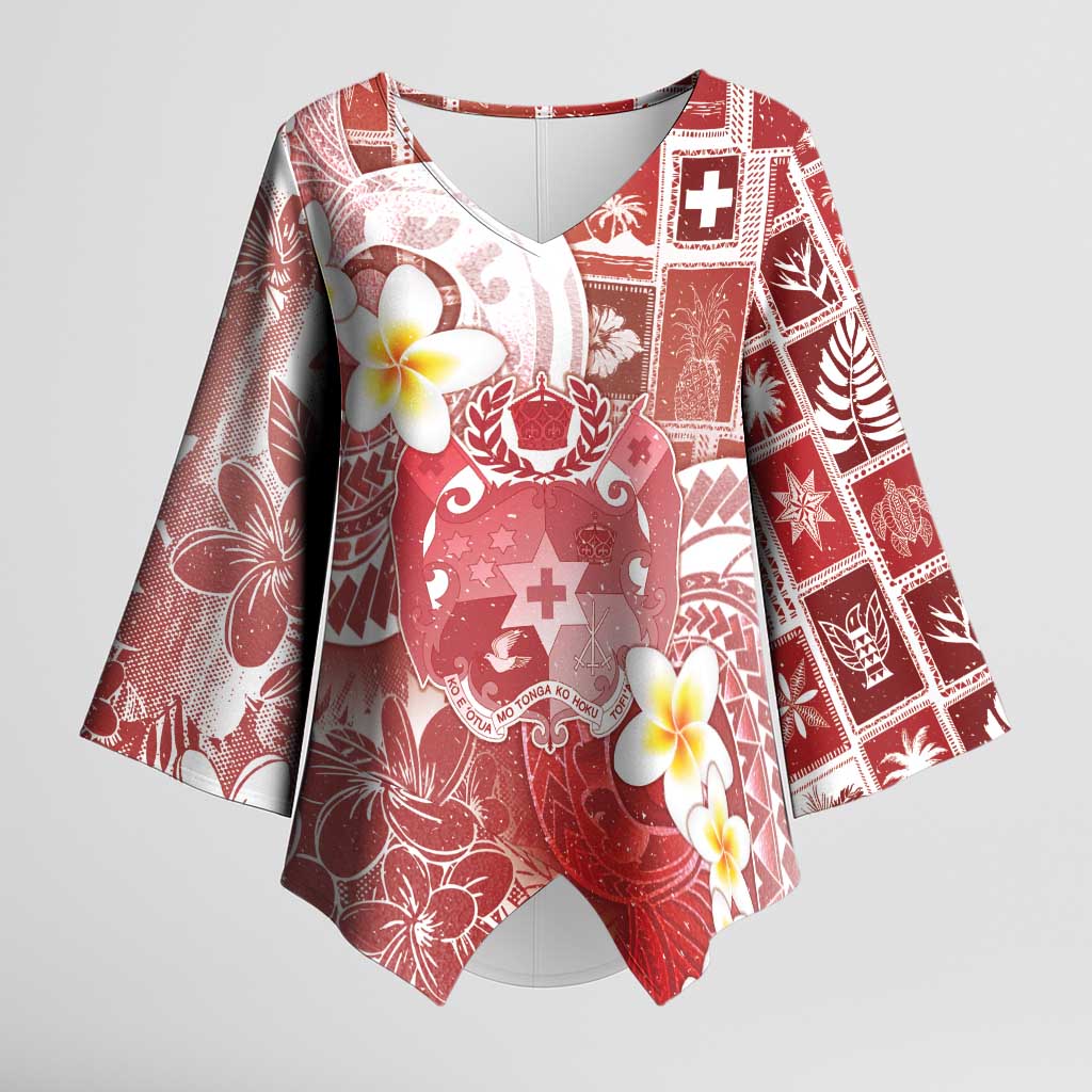 Tonga Christmas Kimono Sleeve Blouse Kilisimasi Fiefia Retro Style Red LT05 Female Red - Polynesian Pride