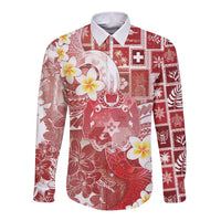 Tonga Christmas Long Sleeve Button Shirt Kilisimasi Fiefia Retro Style Red LT05 Unisex Red - Polynesian Pride