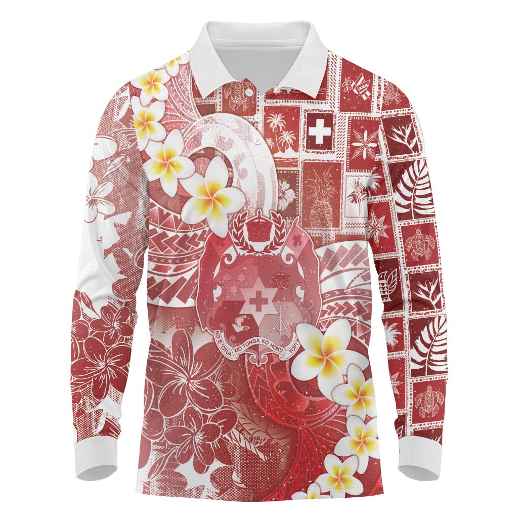 Tonga Christmas Long Sleeve Polo Shirt Kilisimasi Fiefia Retro Style Red LT05 Red - Polynesian Pride