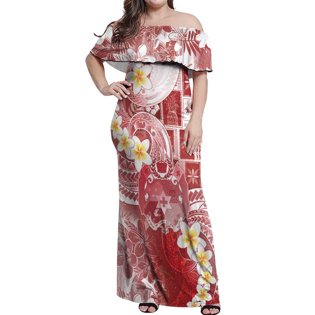 Tonga Christmas Off Shoulder Maxi Dress Kilisimasi Fiefia Retro Style Red LT05 Women Red - Polynesian Pride