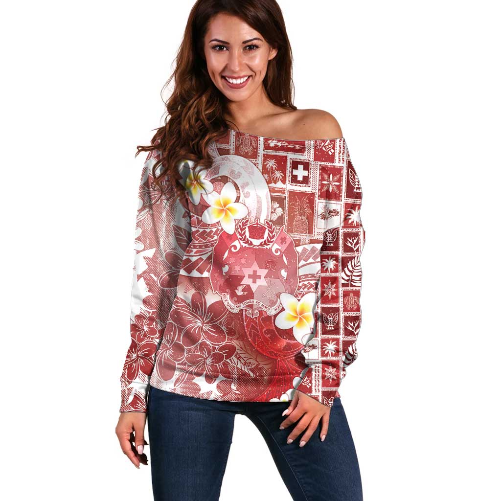 Tonga Christmas Off Shoulder Sweater Kilisimasi Fiefia Retro Style Red LT05 Women Red - Polynesian Pride