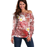 Tonga Christmas Off Shoulder Sweater Kilisimasi Fiefia Retro Style Red LT05 Women Red - Polynesian Pride