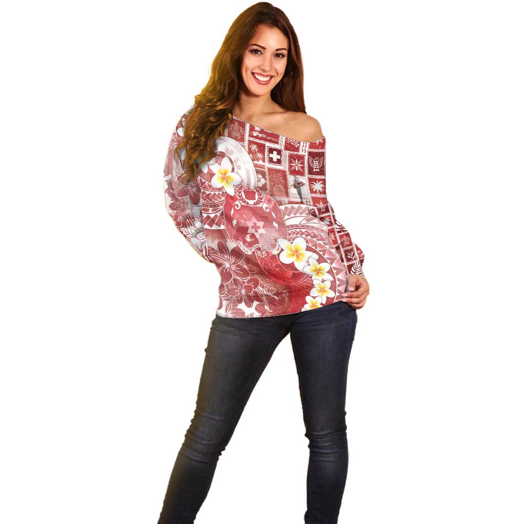 Tonga Christmas Off Shoulder Sweater Kilisimasi Fiefia Retro Style Red LT05 - Polynesian Pride