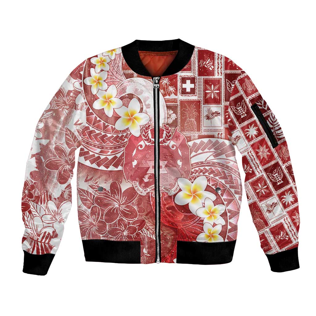 Tonga Christmas Sleeve Zip Bomber Jacket Kilisimasi Fiefia Retro Style Red LT05 Unisex Red - Polynesian Pride