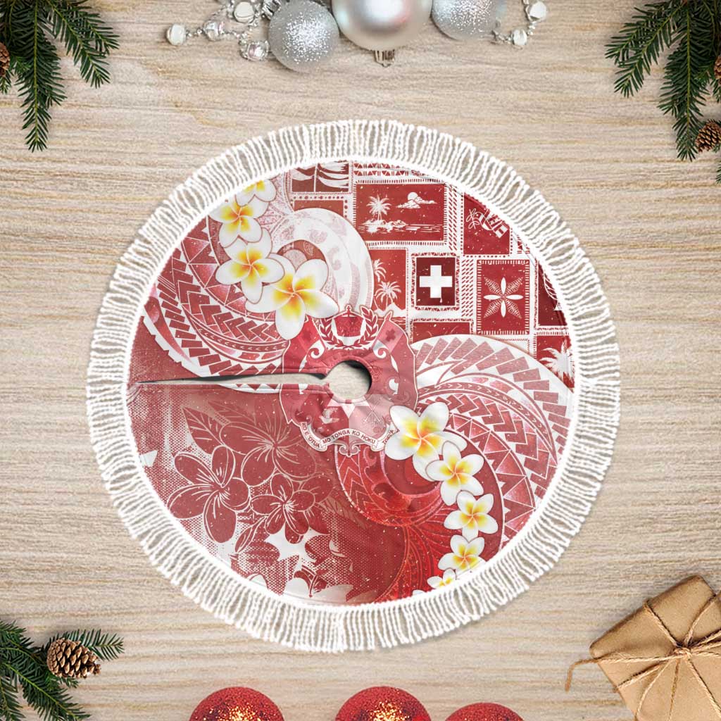 Tonga Christmas Tree Skirt Kilisimasi Fiefia Retro Style Red LT05 Fringed Red - Polynesian Pride