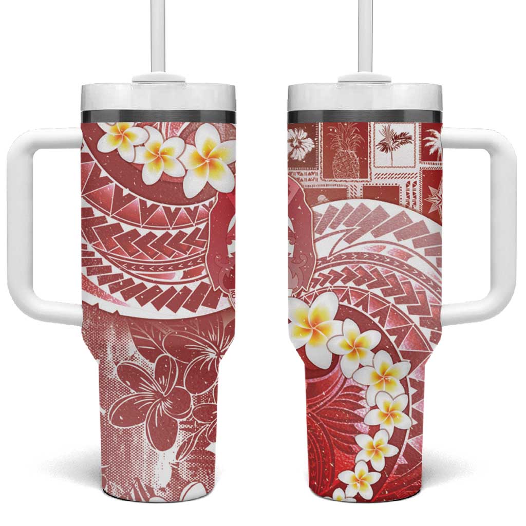 Tonga Christmas Tumbler With Handle Kilisimasi Fiefia Retro Style Red LT05 One Size: 40 oz Red - Polynesian Pride