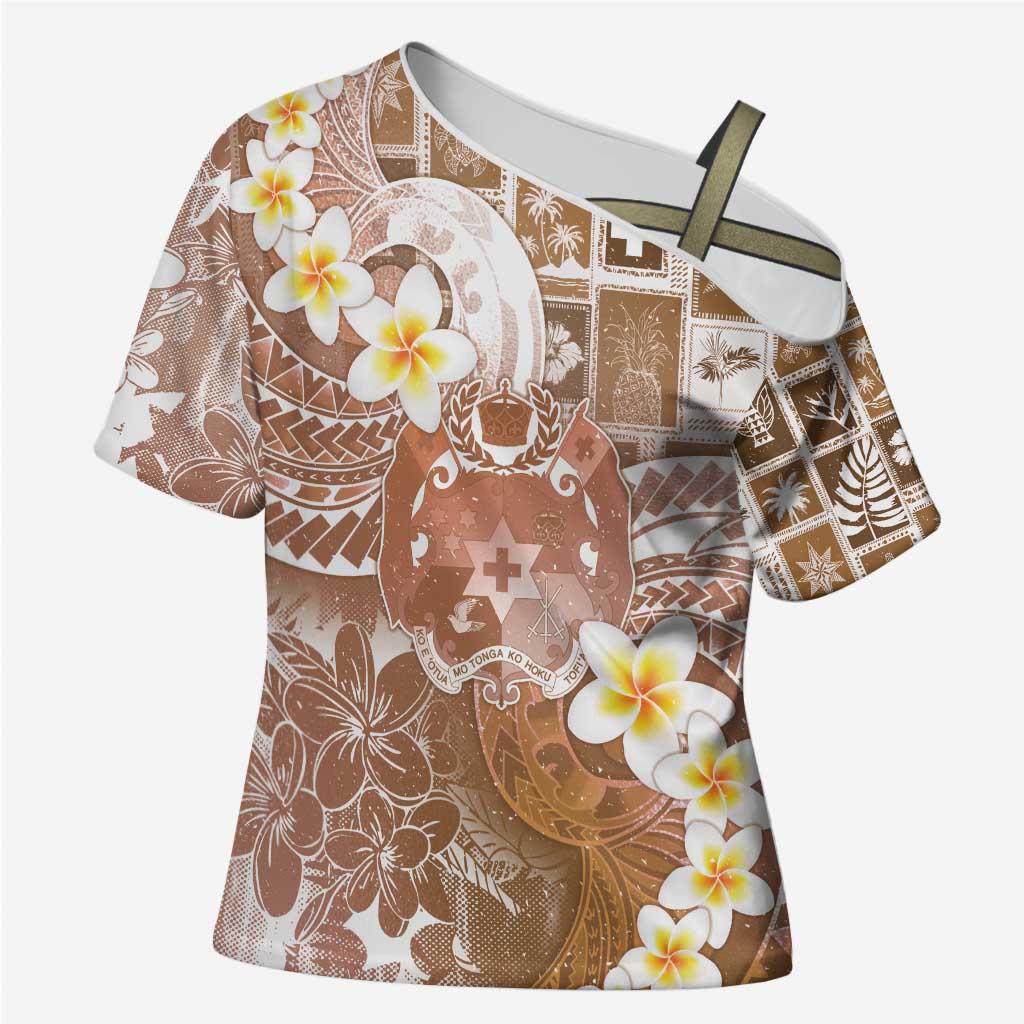 Tonga Christmas Cross Shoulder Shirt Kilisimasi Fiefia Retro Style Brown LT05 Female Brown - Polynesian Pride