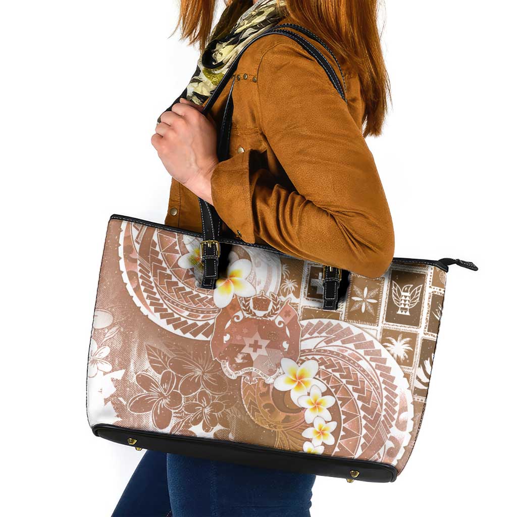 Tonga Christmas Leather Tote Bag Kilisimasi Fiefia Retro Style Brown LT05 Brown - Polynesian Pride