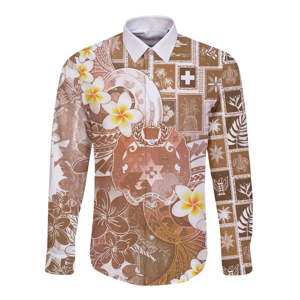 Tonga Christmas Long Sleeve Button Shirt Kilisimasi Fiefia Retro Style Brown LT05 Unisex Brown - Polynesian Pride