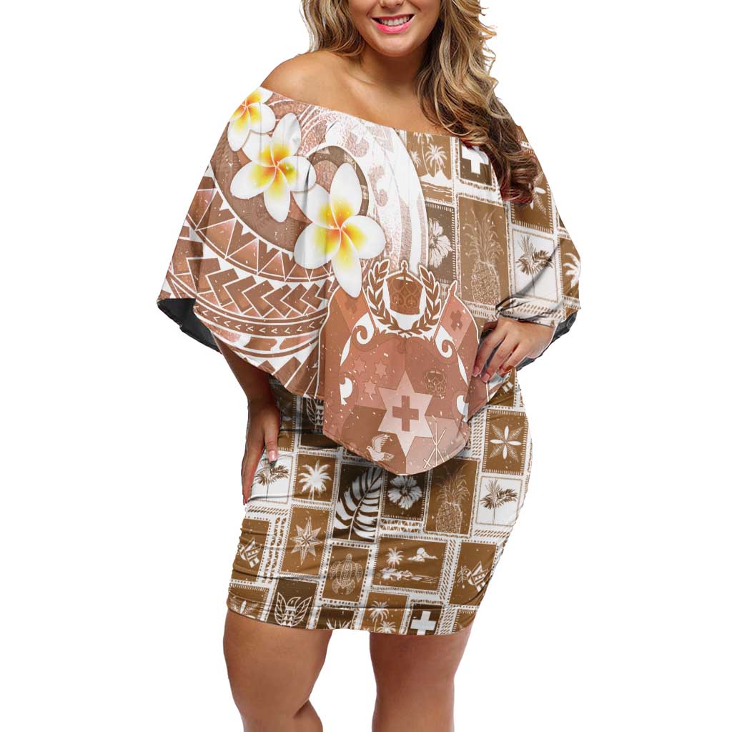 Tonga Christmas Off Shoulder Short Dress Kilisimasi Fiefia Retro Style Brown LT05 Women Brown - Polynesian Pride