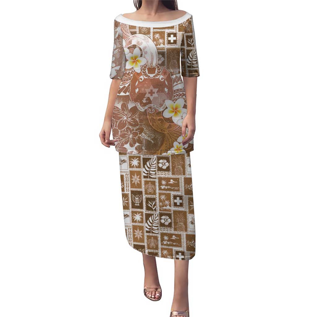 Tonga Christmas Puletasi Kilisimasi Fiefia Retro Style Brown LT05 Long Dress Brown - Polynesian Pride