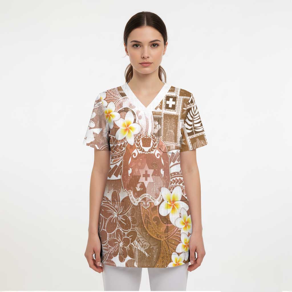 Tonga Christmas Scrub Top Kilisimasi Fiefia Retro Style Brown LT05 - Polynesian Pride