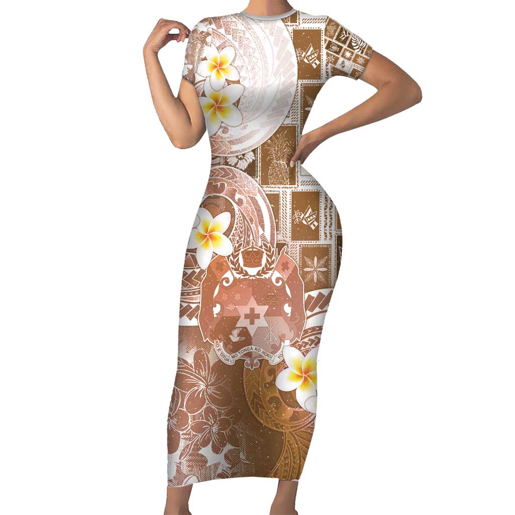 Tonga Christmas Short Sleeve Bodycon Dress Kilisimasi Fiefia Retro Style Brown LT05 Long Dress Brown - Polynesian Pride