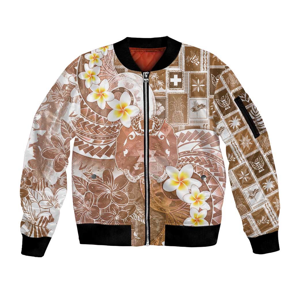 Tonga Christmas Sleeve Zip Bomber Jacket Kilisimasi Fiefia Retro Style Brown LT05 Unisex Brown - Polynesian Pride