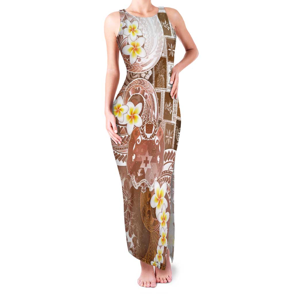 Tonga Christmas Tank Maxi Dress Kilisimasi Fiefia Retro Style Brown LT05 Women Brown - Polynesian Pride