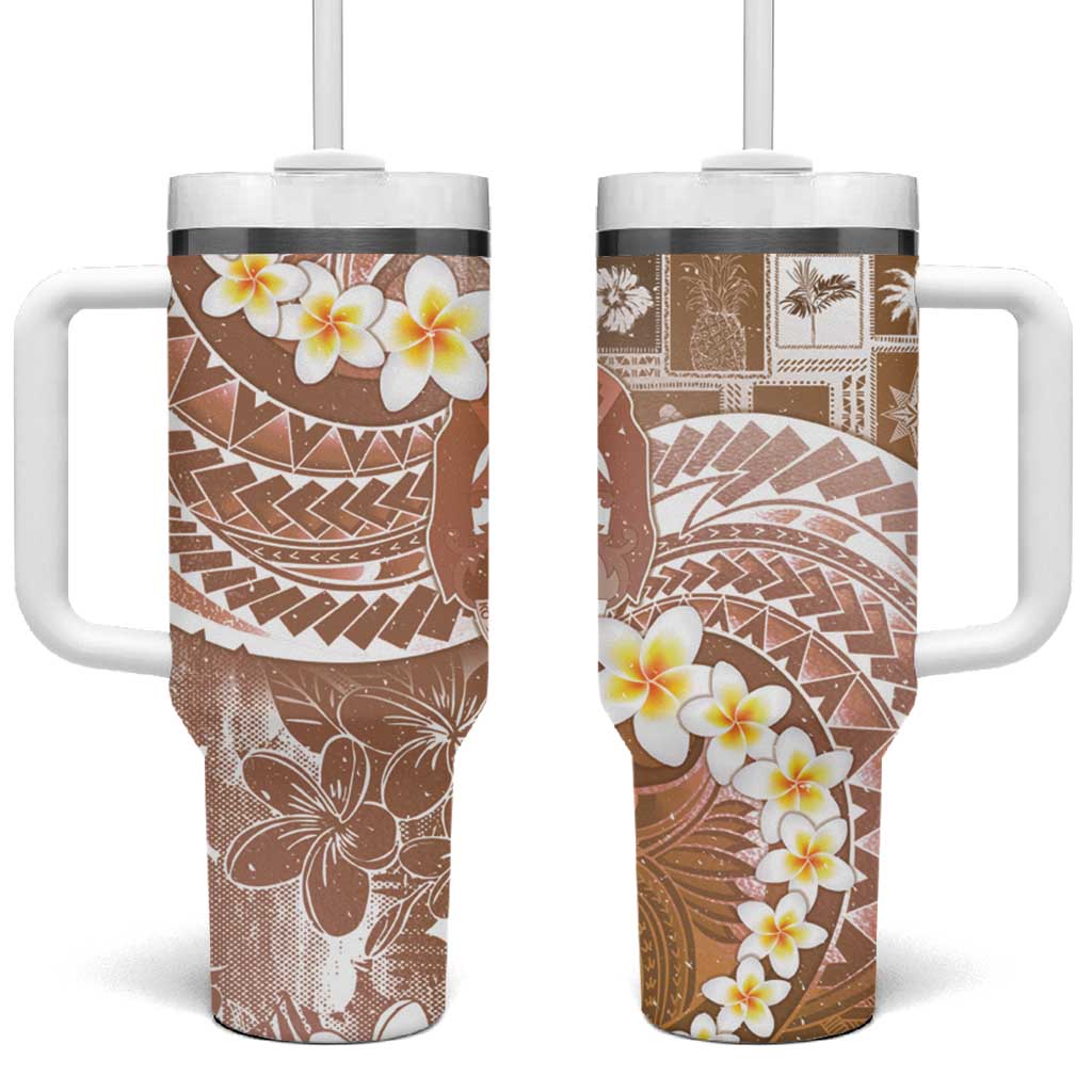 Tonga Christmas Tumbler With Handle Kilisimasi Fiefia Retro Style Brown LT05 One Size: 40 oz Brown - Polynesian Pride