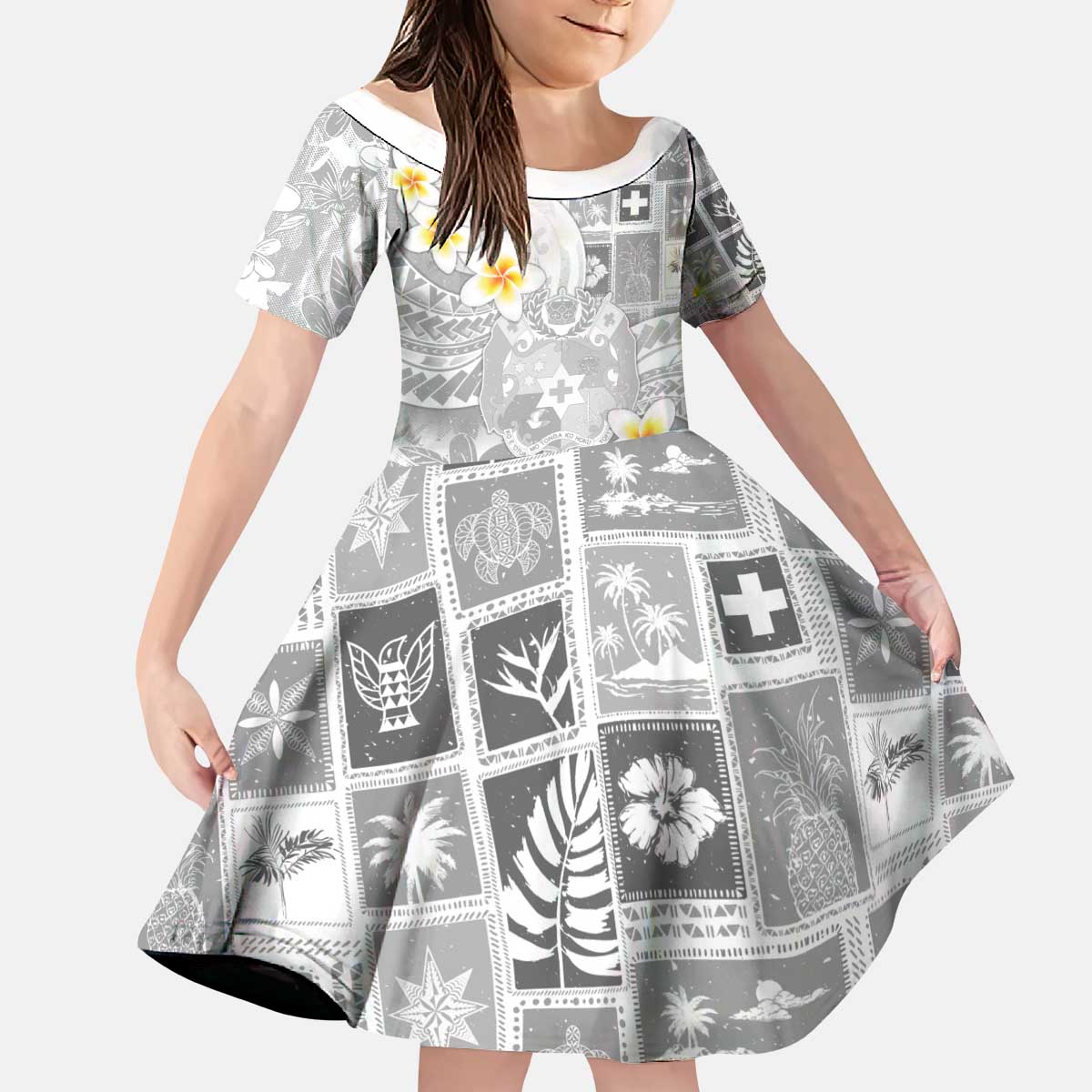 Tonga Christmas Kid Short Sleeve Dress Kilisimasi Fiefia Retro Style White LT05 KID White - Polynesian Pride