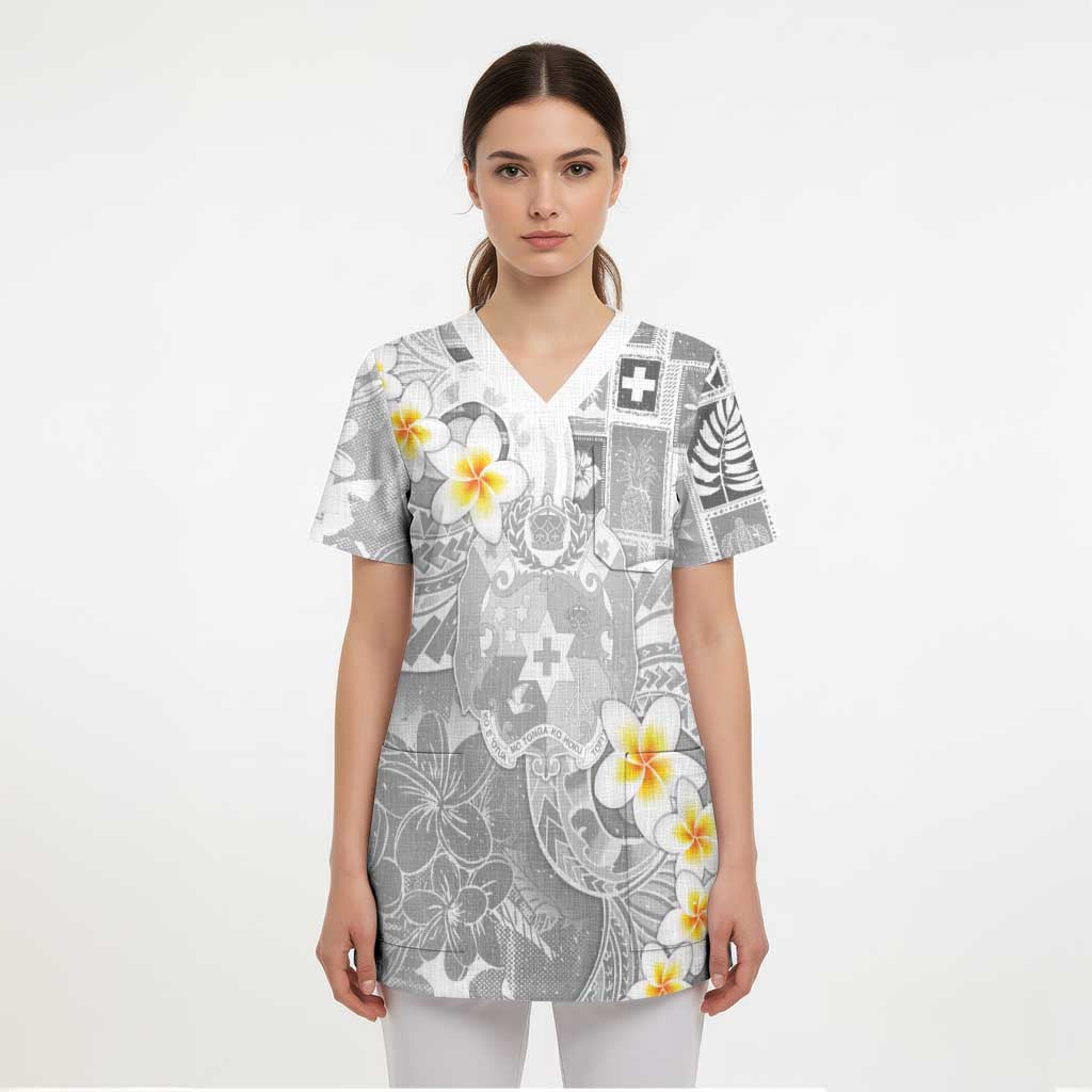 Tonga Christmas Scrub Top Kilisimasi Fiefia Retro Style White LT05 - Polynesian Pride