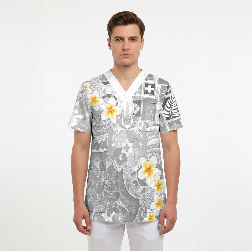 Tonga Christmas Scrub Top Kilisimasi Fiefia Retro Style White LT05 - Polynesian Pride