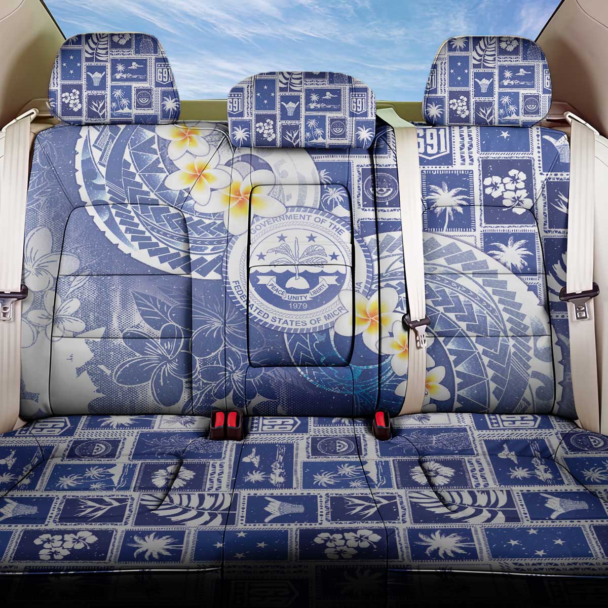 Federated States Of Micronesia Christmas Back Car Seat Cover Retro Style Bright Version LT05 One Size Blue - Polynesian Pride