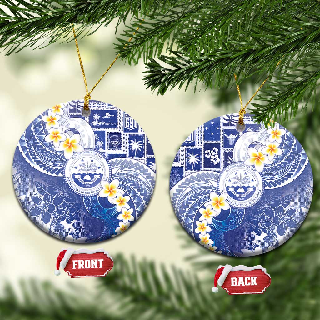 Federated States Of Micronesia Christmas Ceramic Ornament Retro Style Bright Version LT05 Circle Blue - Polynesian Pride
