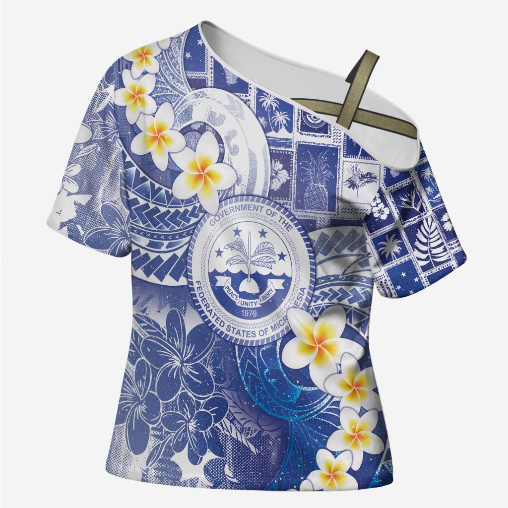 Federated States Of Micronesia Christmas Cross Shoulder Shirt Retro Style Bright Version LT05 Female Blue - Polynesian Pride