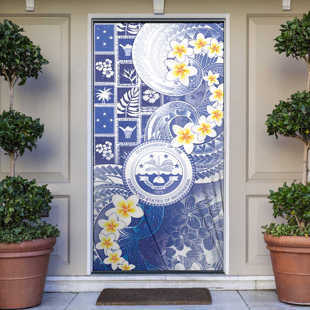 Federated States Of Micronesia Christmas Door Cover Retro Style Bright Version LT05 Blue - Polynesian Pride