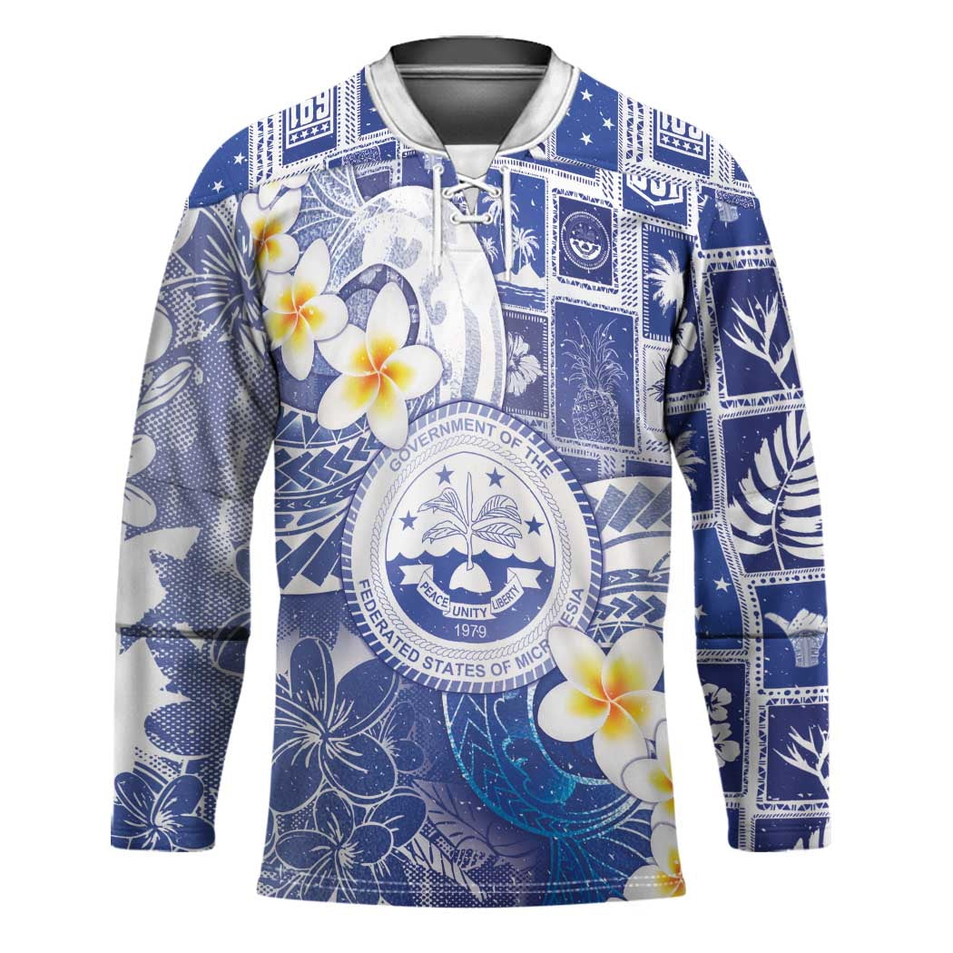 Federated States Of Micronesia Christmas Hockey Jersey Retro Style Bright Version LT05 Unisex Blue - Polynesian Pride
