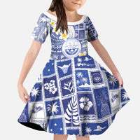 Federated States Of Micronesia Christmas Kid Short Sleeve Dress Retro Style Bright Version LT05 KID Blue - Polynesian Pride