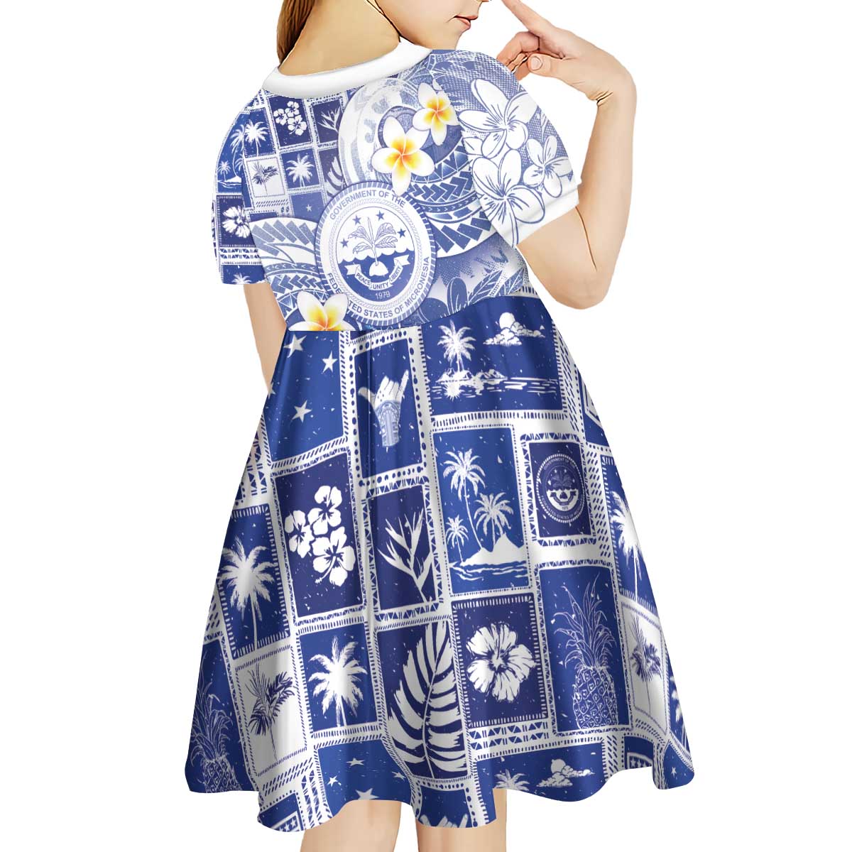 Federated States Of Micronesia Christmas Kid Short Sleeve Dress Retro Style Bright Version LT05 - Polynesian Pride